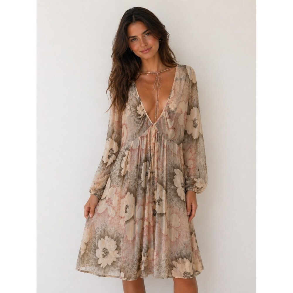 Anthro Plenty Frock Tracy Reese Silk Floral Boho Dress L Romantic Chic